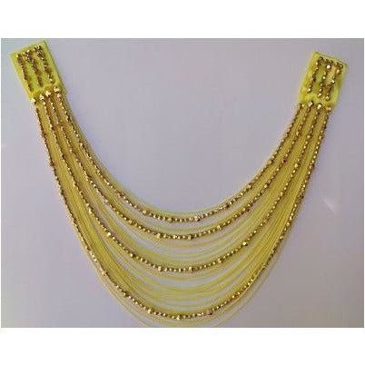 F - 017, Yellow fringe and bead looped applique. - Aleemahs