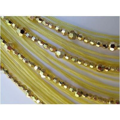 F - 017, Yellow fringe and bead looped applique. - Aleemahs