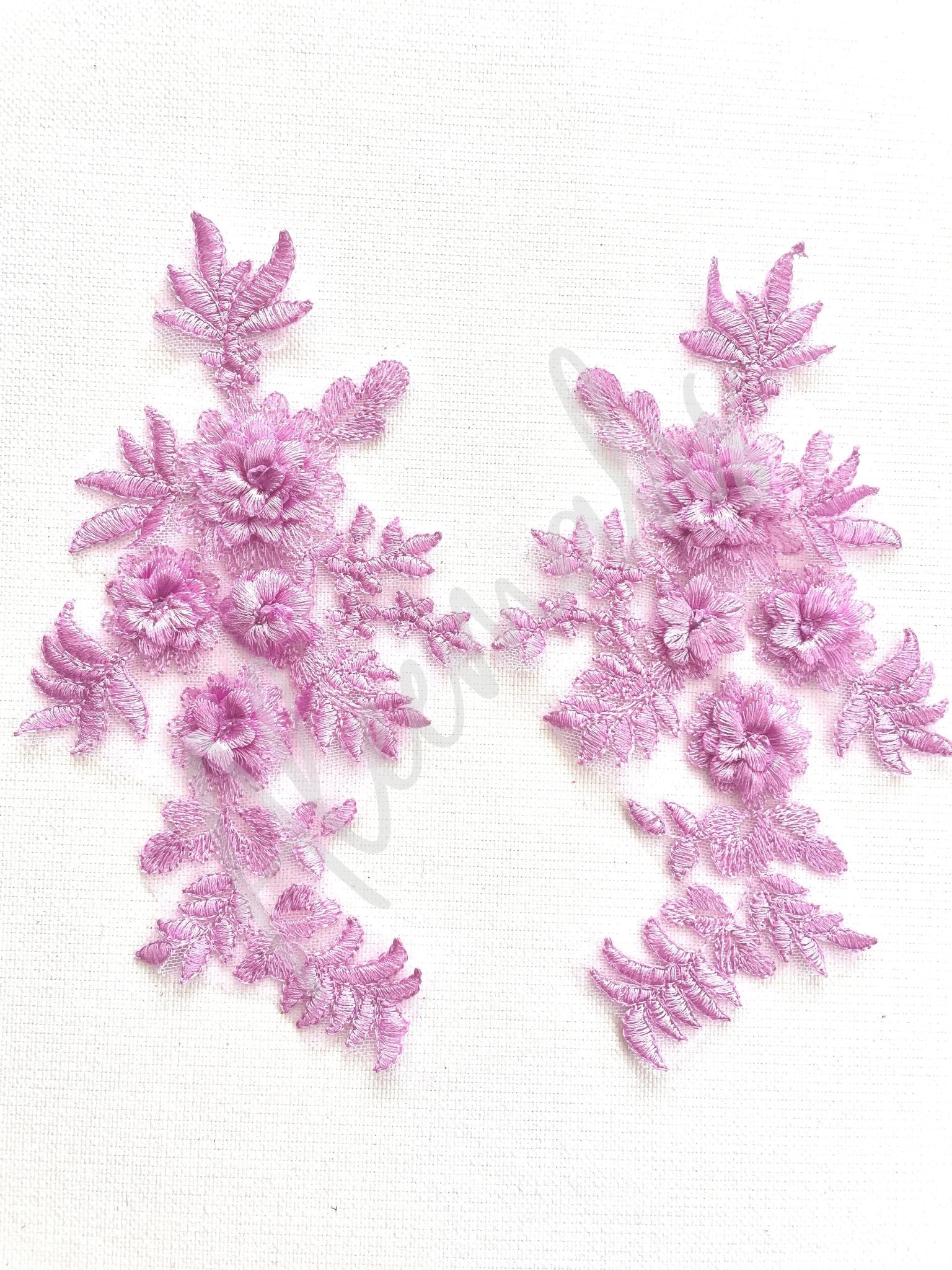LA - 033: 3D floral lace applique pair: Soft Lilac - Aleemahs
