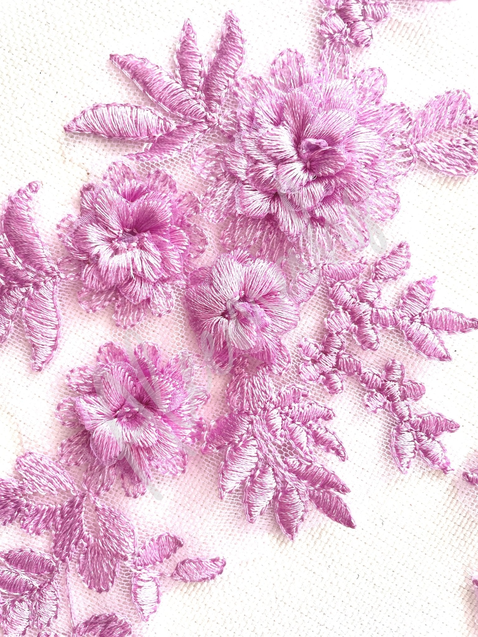 LA - 033: 3D floral lace applique pair: Soft Lilac - Aleemahs
