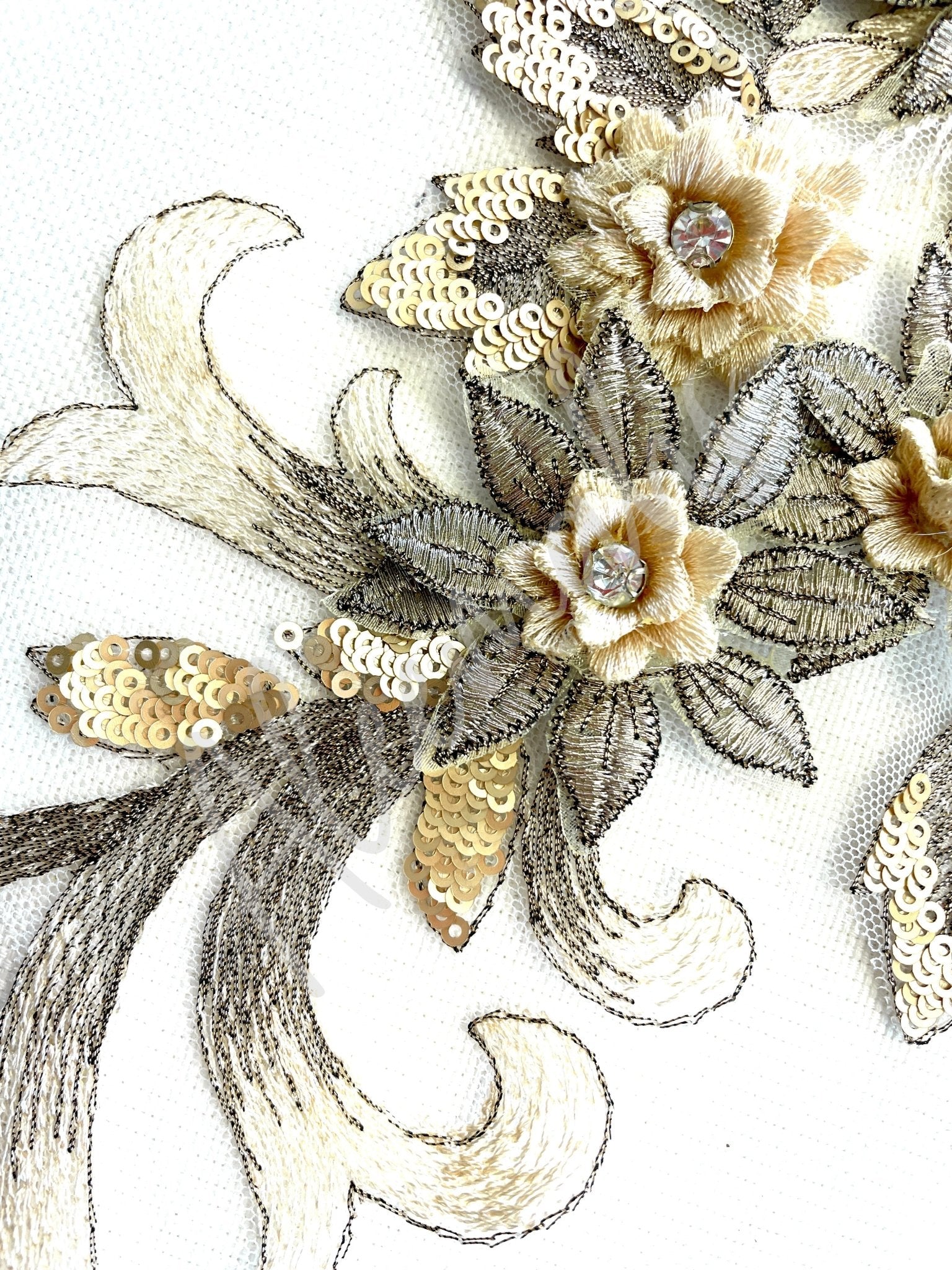 LA - 035: Large 3D applique with sequins: Beige Gold - Aleemahs