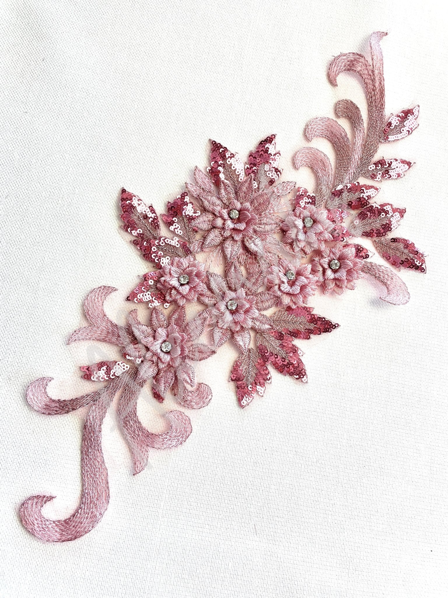LA - 035: Large 3D applique with sequins: Dusty Pink - Aleemahs