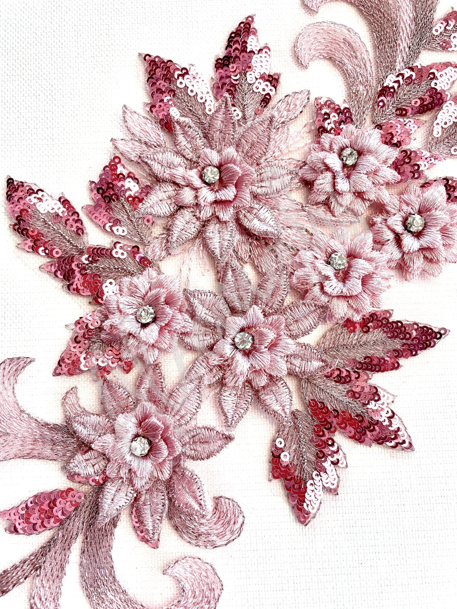 LA - 035: Large 3D applique with sequins: Dusty Pink - Aleemahs