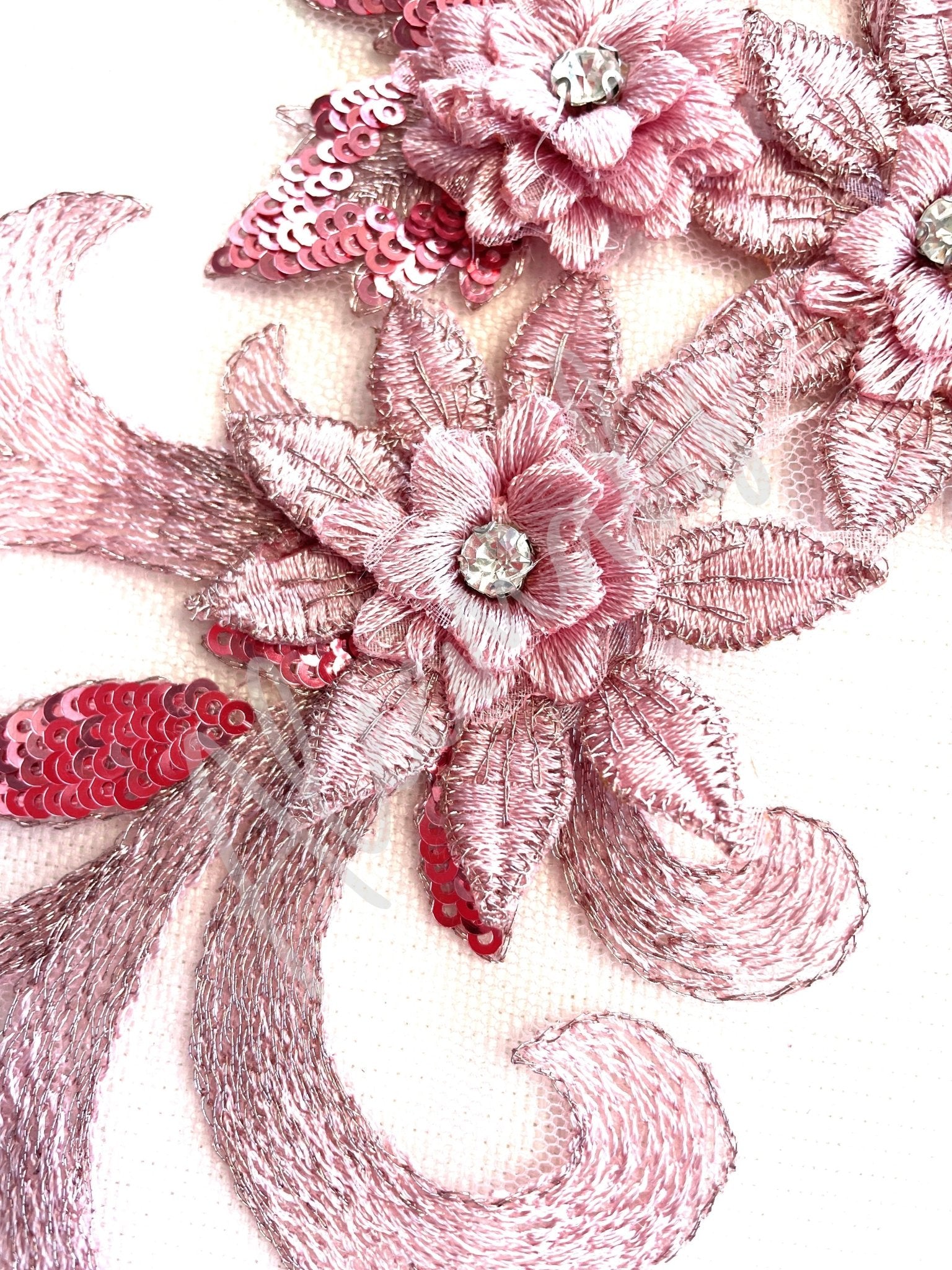 LA - 035: Large 3D applique with sequins: Dusty Pink - Aleemahs