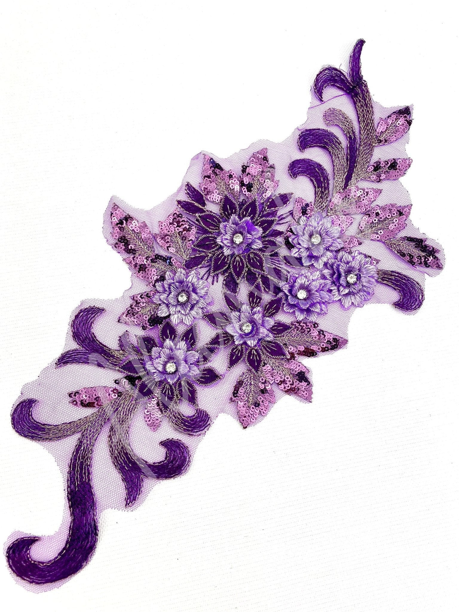 LA - 035: Large 3D applique with sequins: Purple - Aleemahs