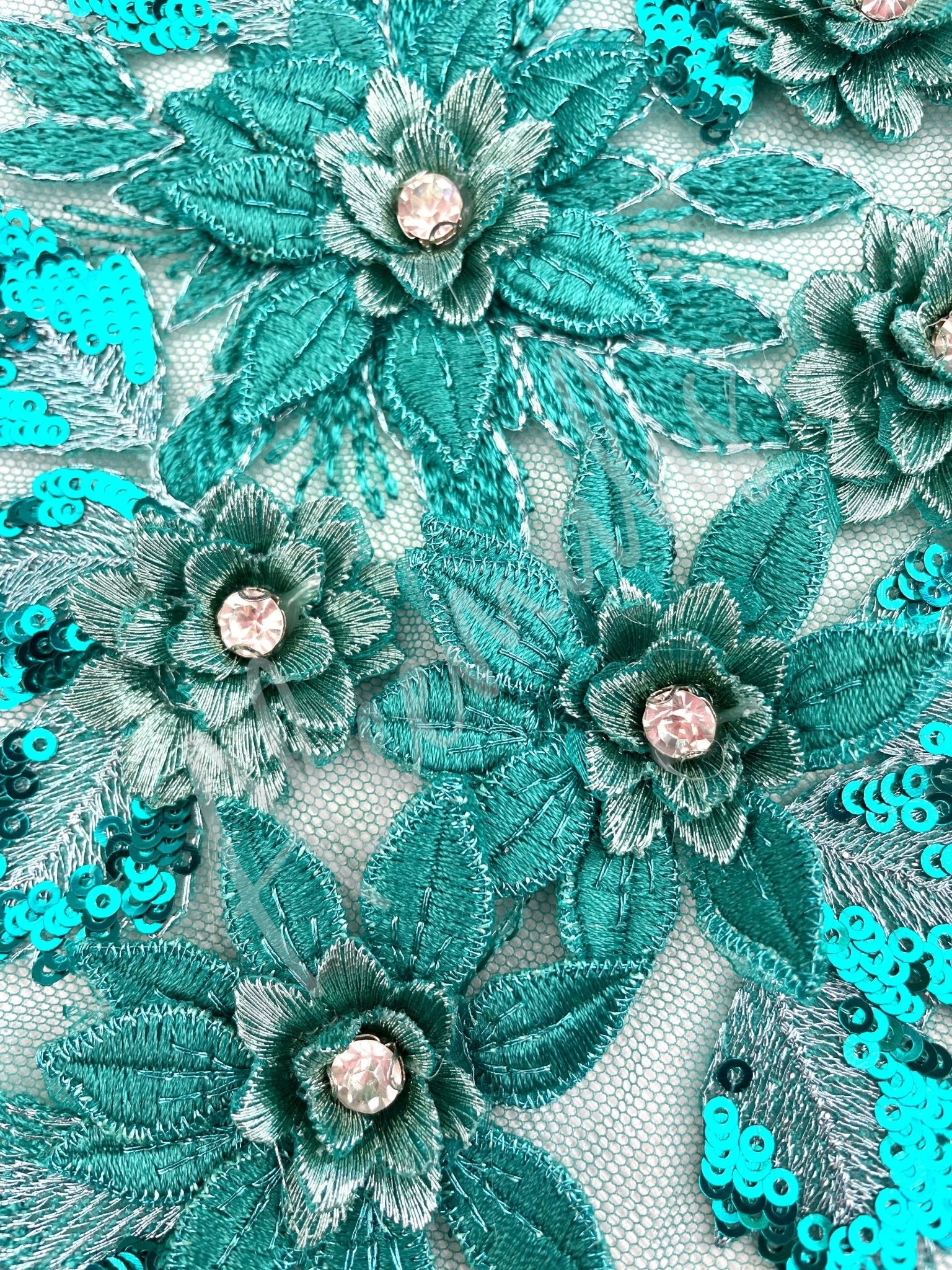 LA - 035: Large 3D applique with sequins: Teal - Aleemahs