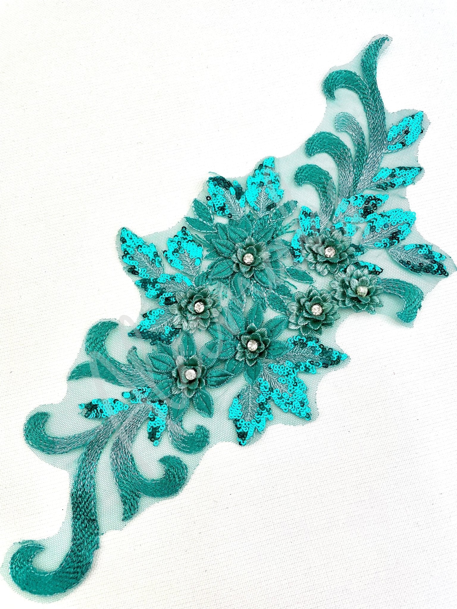 LA - 035: Large 3D applique with sequins: Teal - Aleemahs