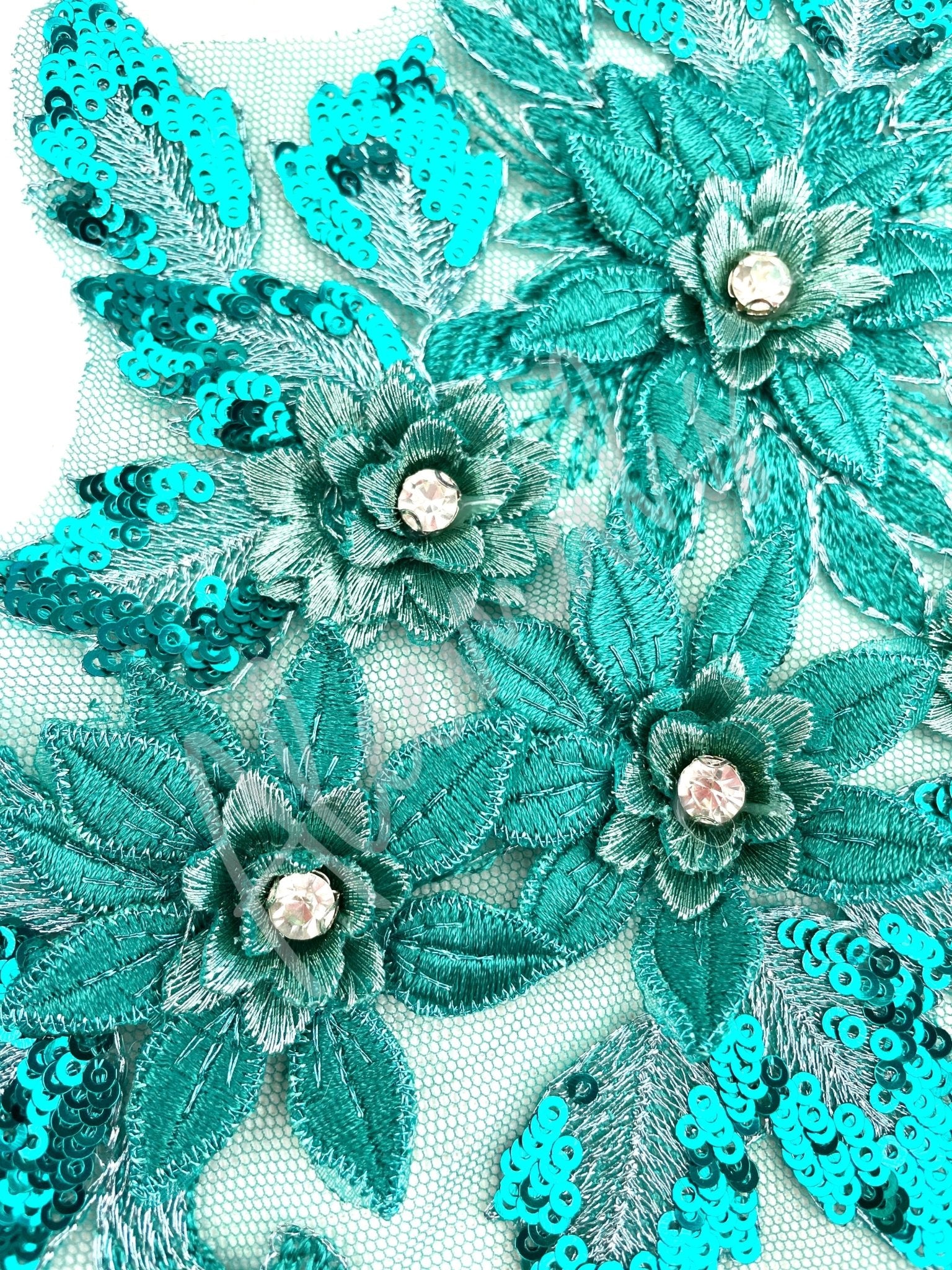 LA - 035: Large 3D applique with sequins: Teal - Aleemahs