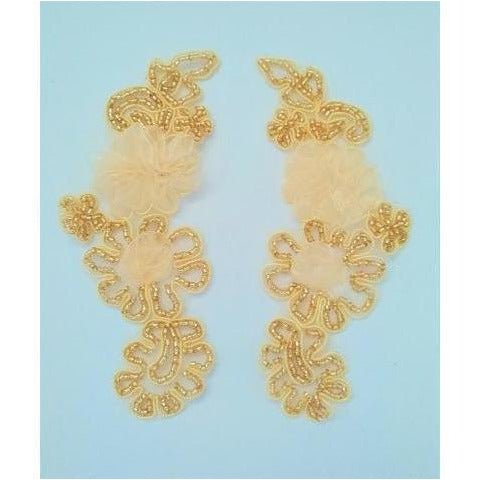 LA - 042: Rose gold beaded lace applique pair - Aleemahs