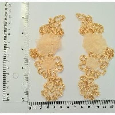 LA - 042: Rose gold beaded lace applique pair - Aleemahs