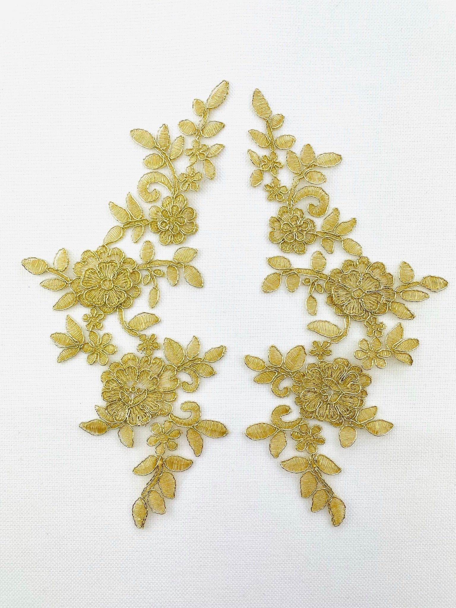 LA - 045: Metallic Gold lace applique pair - Aleemahs