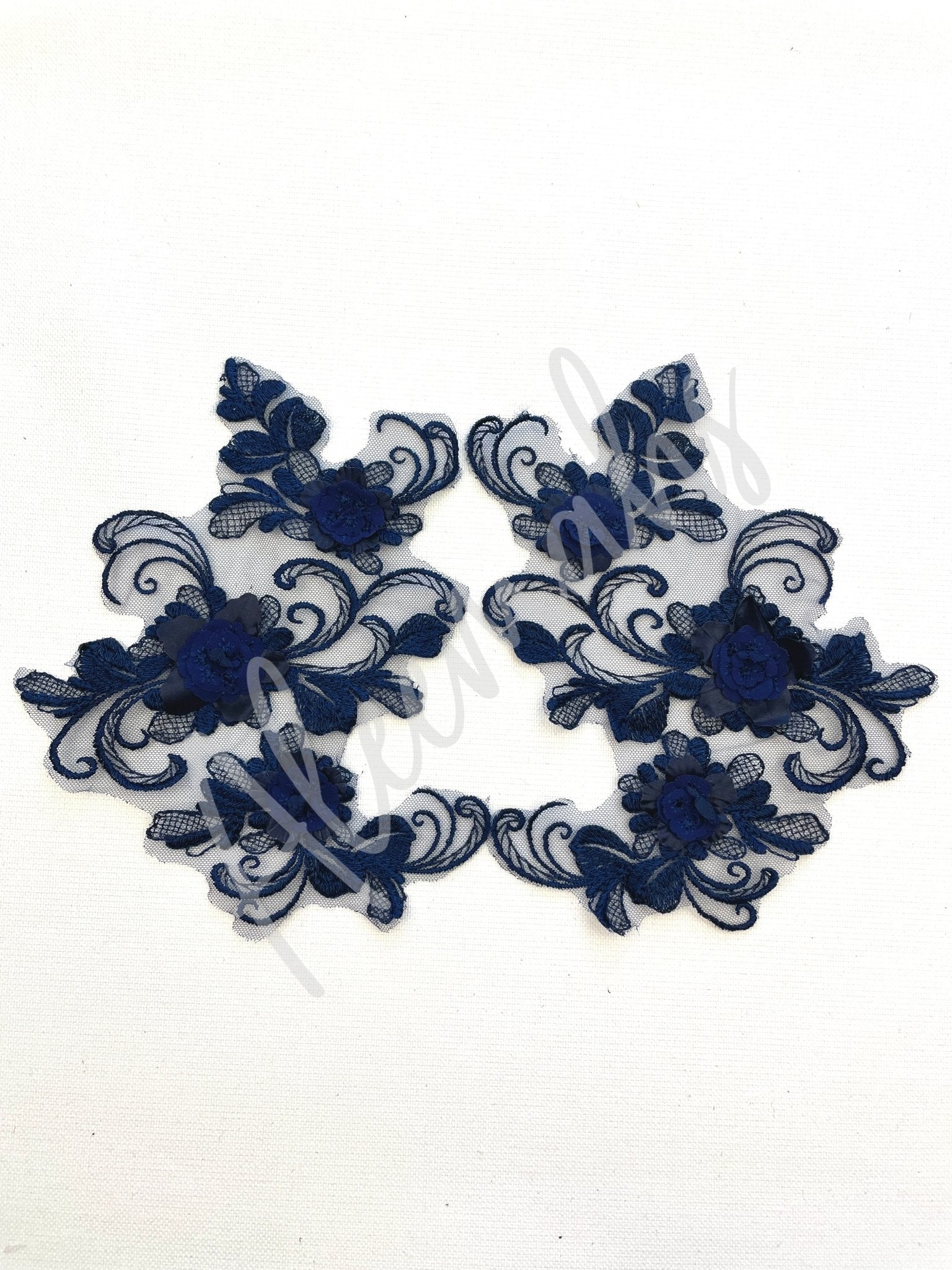 LA - 047:Floral and swirl pair - Navy - Aleemahs