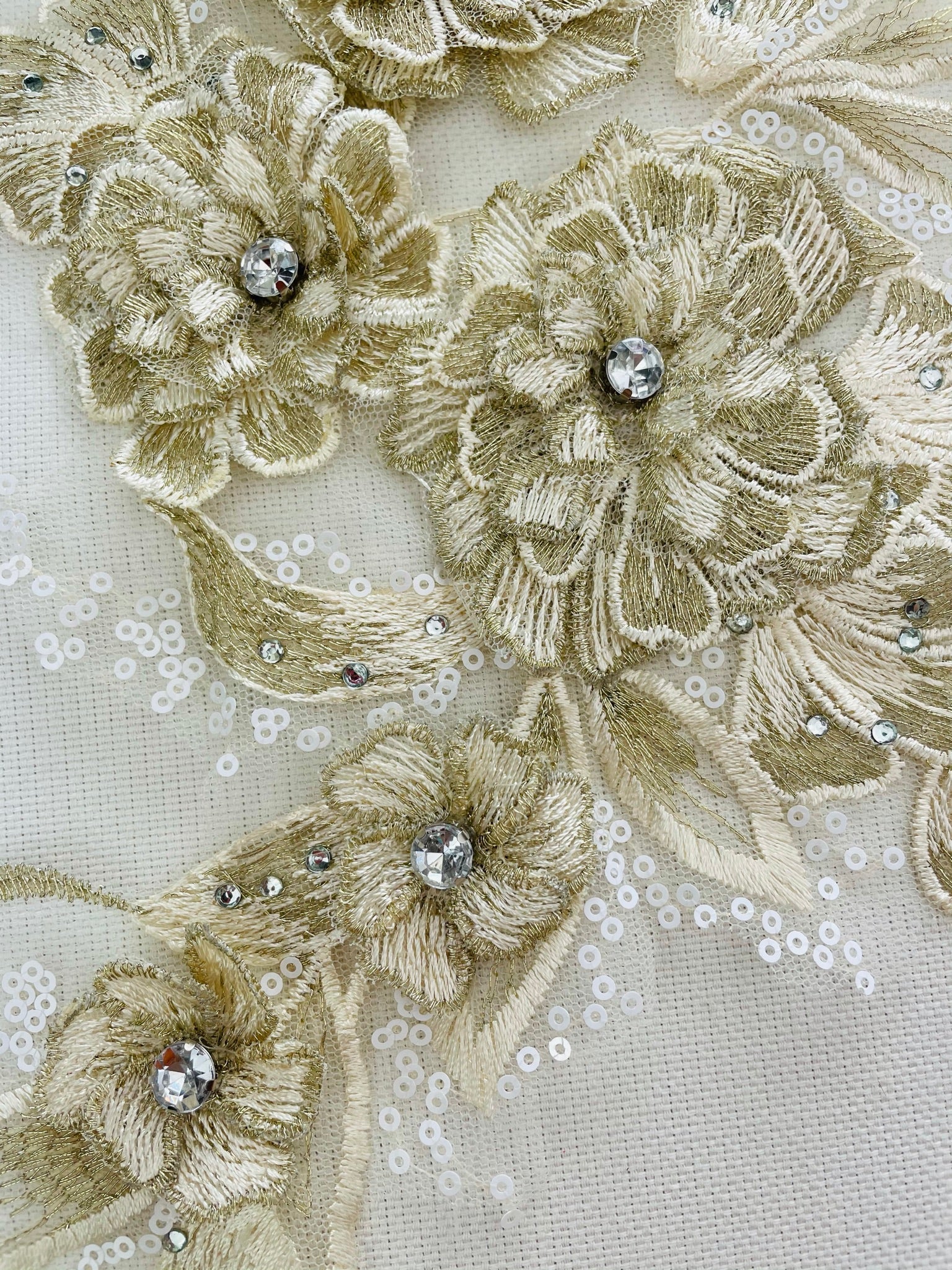 LA - 2103 - 3D Applique with Rhinestone & Sequins Champagne & Gold - Aleemahs