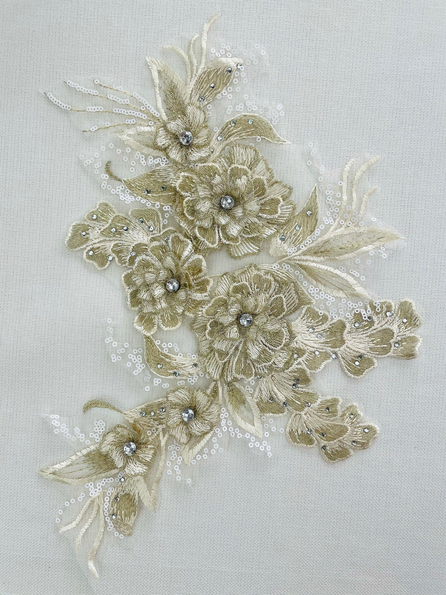 LA - 2103 - 3D Applique with Rhinestone & Sequins Champagne & Gold - Aleemahs