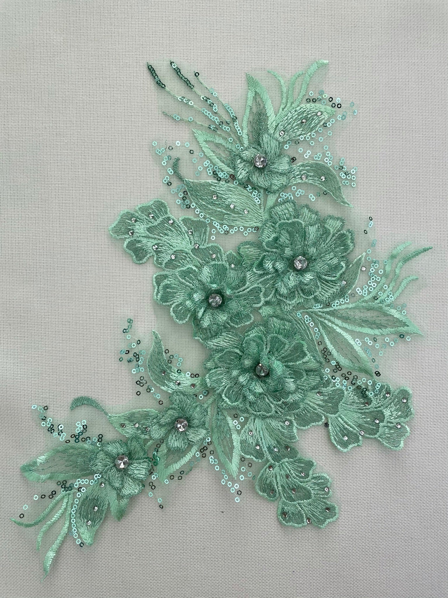 LA - 2103 - 3D Applique with Rhinestone & Sequins Mint - Aleemahs
