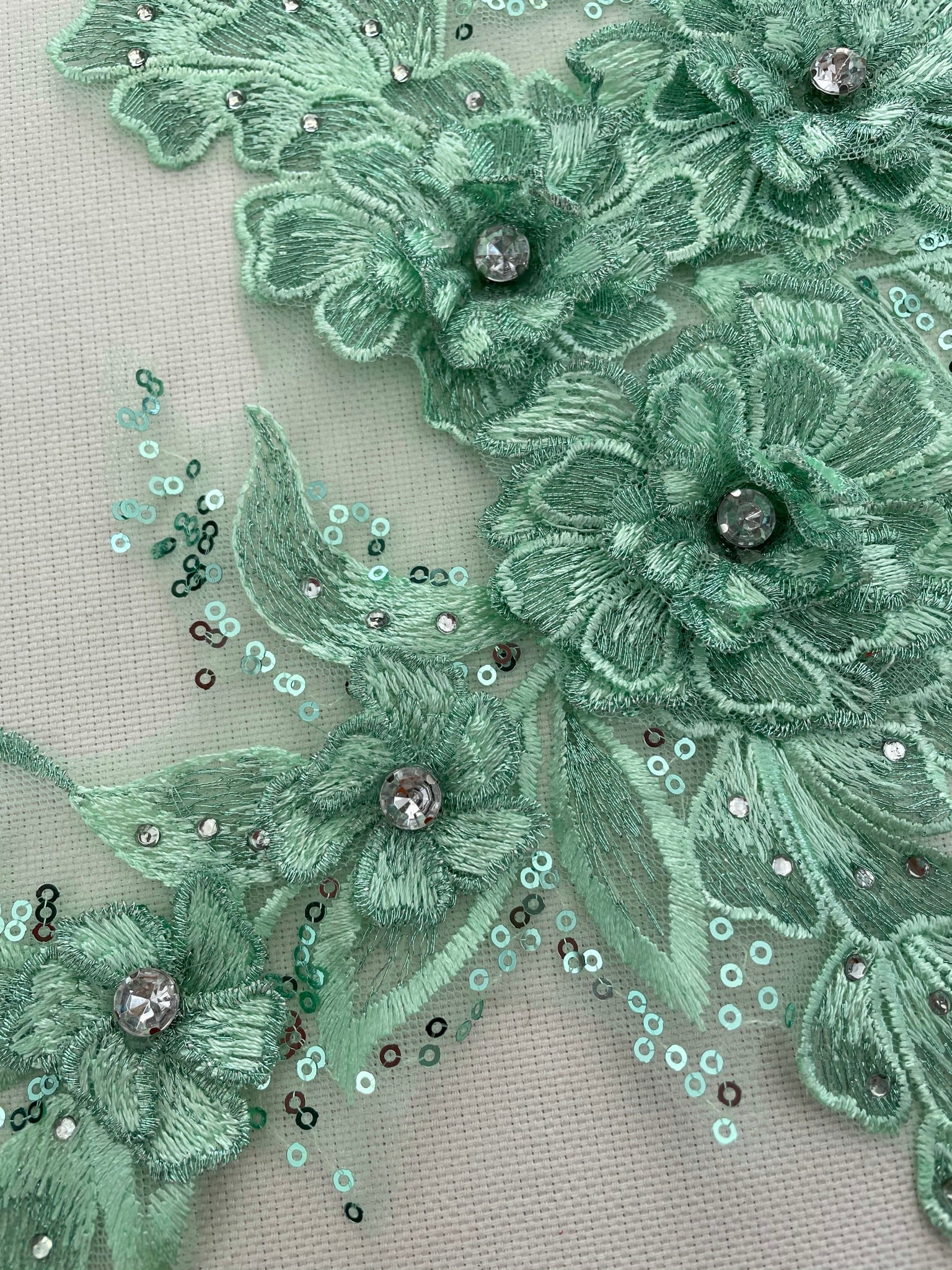 LA - 2103 - 3D Applique with Rhinestone & Sequins Mint - Aleemahs