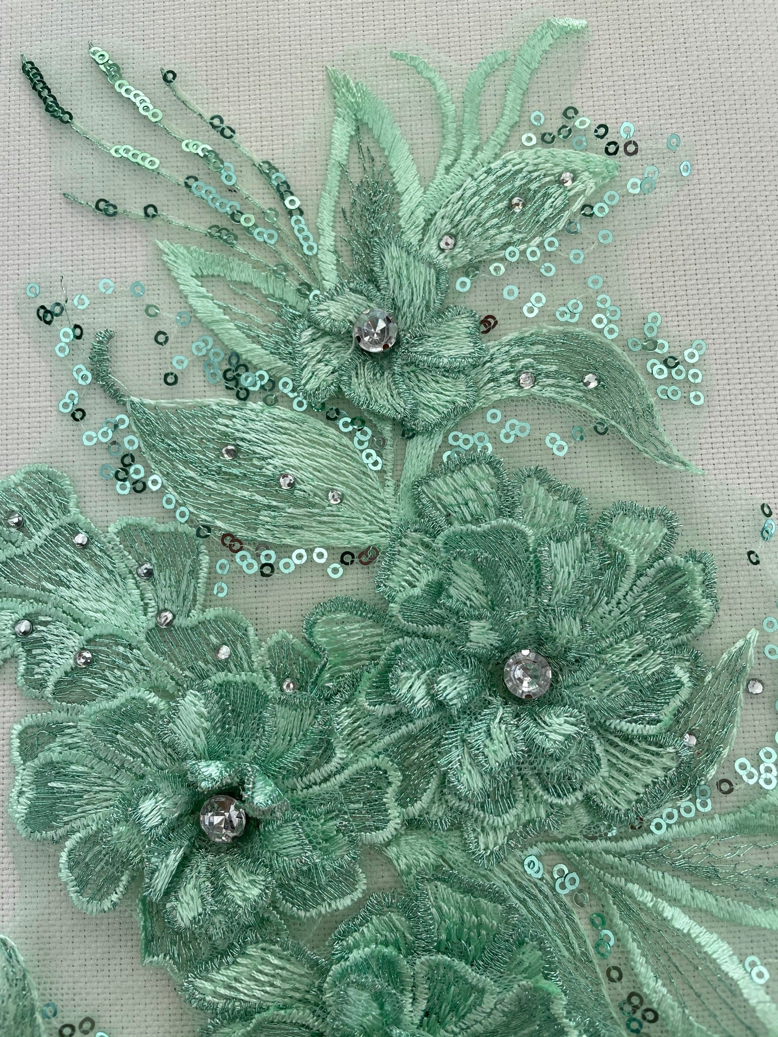 LA - 2103 - 3D Applique with Rhinestone & Sequins Mint - Aleemahs