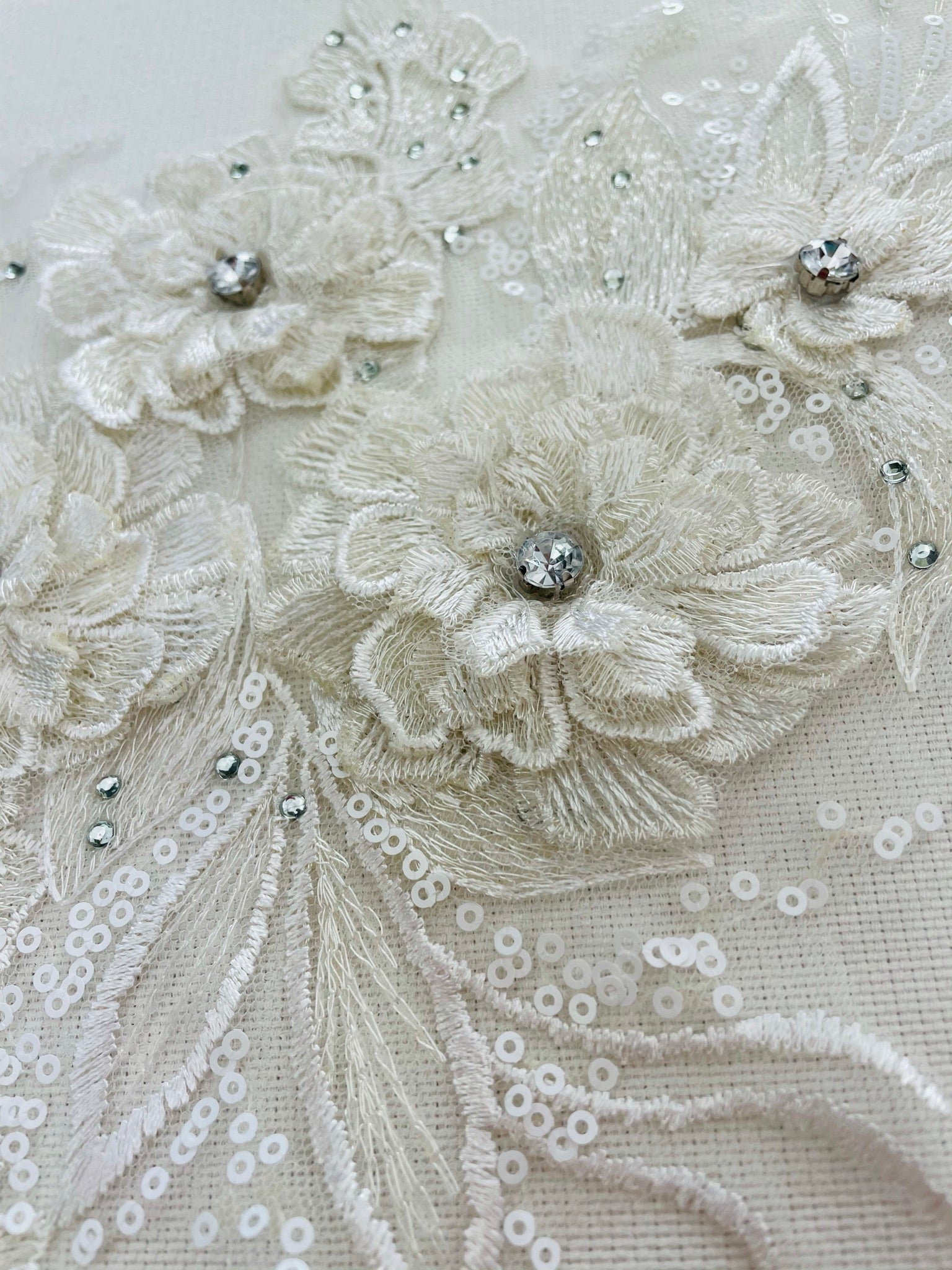 LA - 2103 - 3D Applique with Rhinestone & Sequins Off White & Cream - Aleemahs