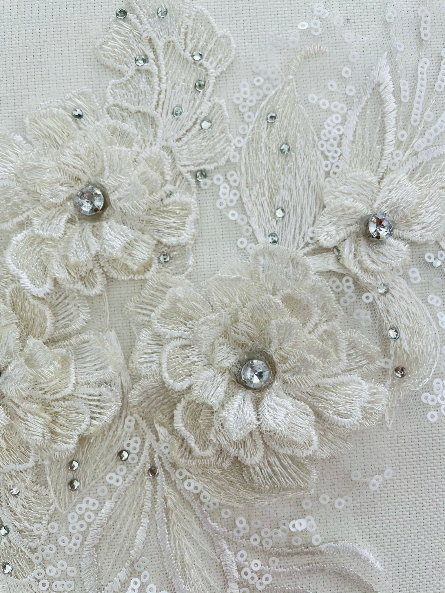 LA - 2103 - 3D Applique with Rhinestone & Sequins Off White & Cream - Aleemahs