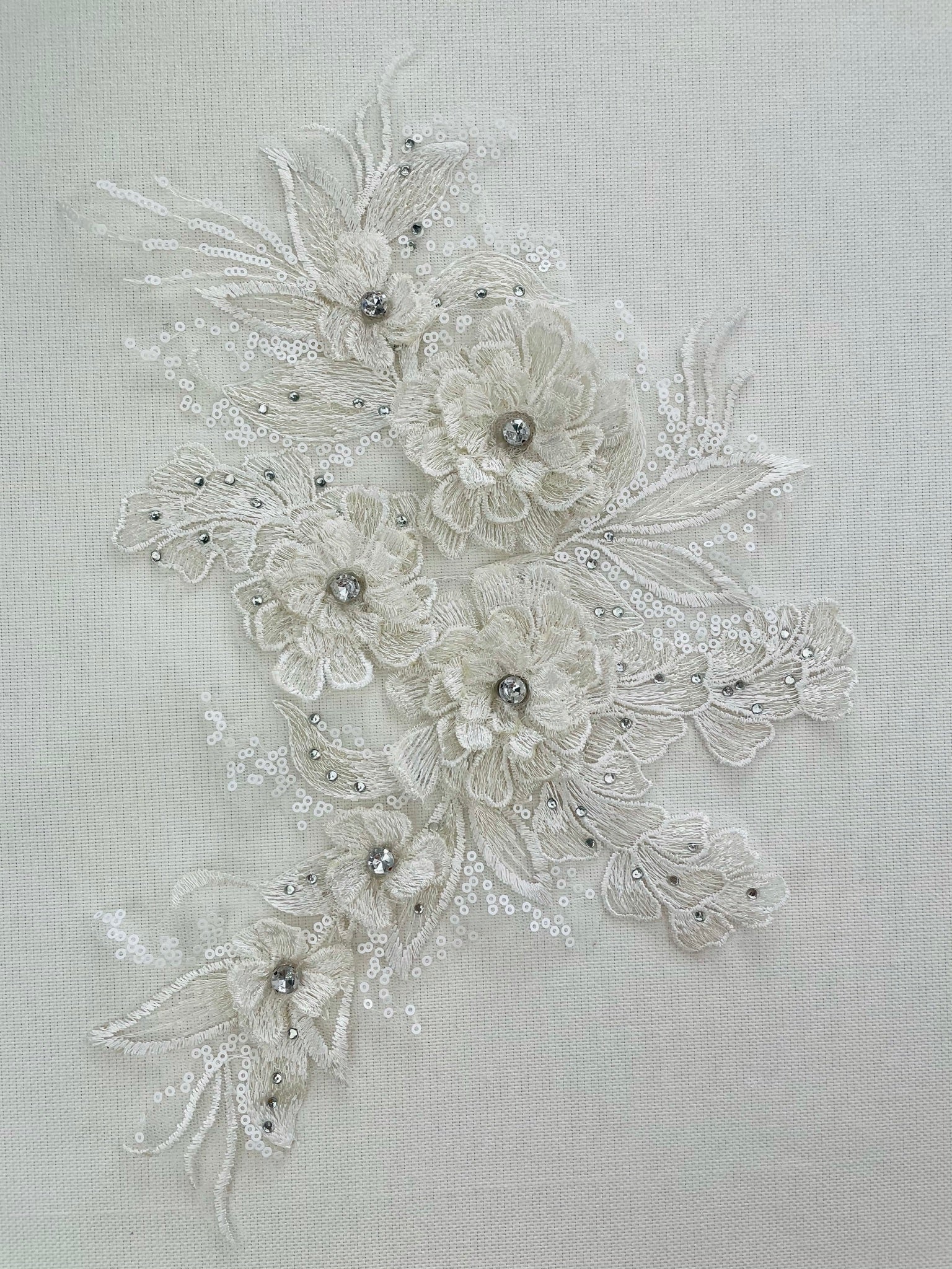 LA - 2103 - 3D Applique with Rhinestone & Sequins Off White & Cream - Aleemahs