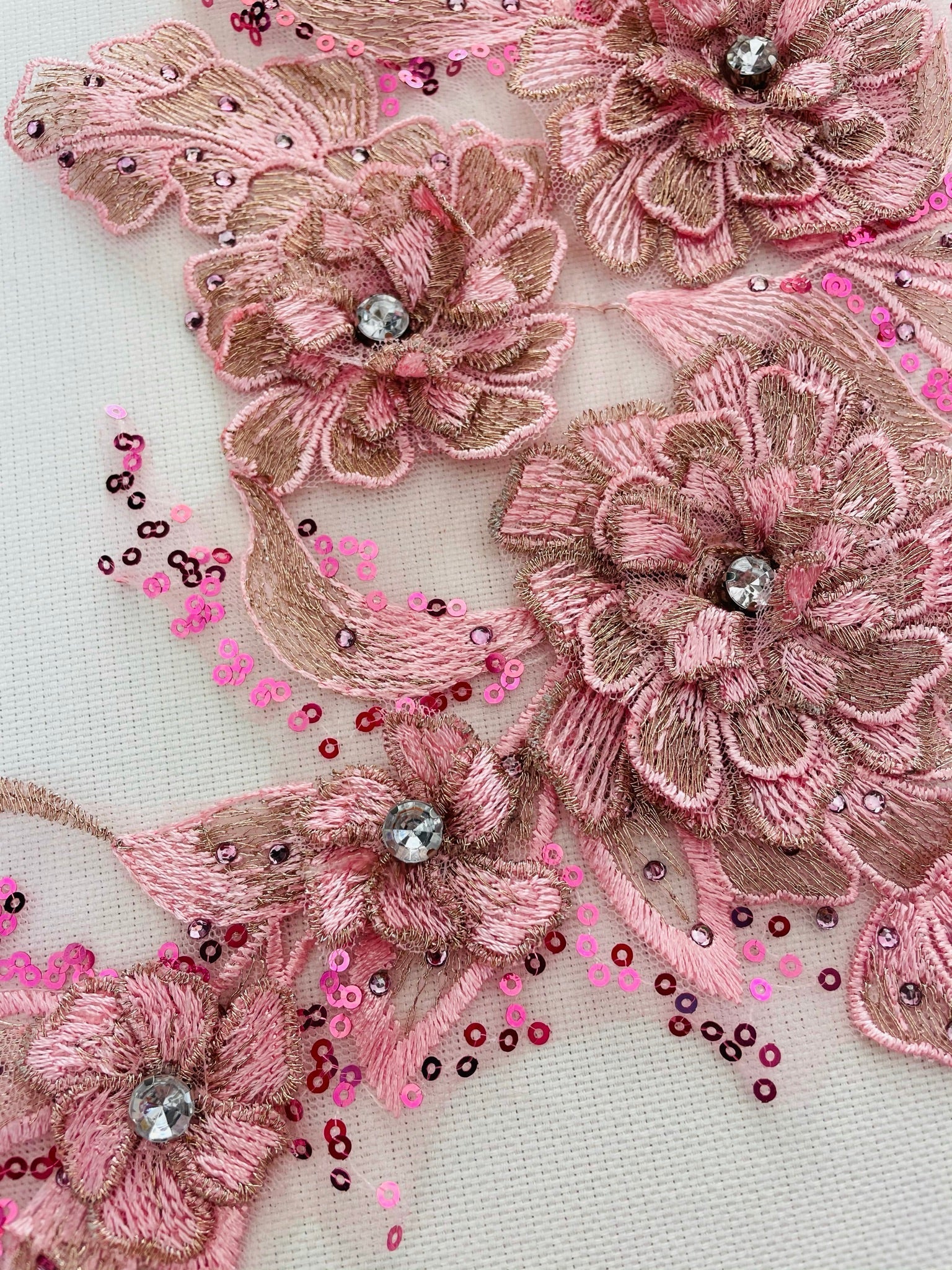 LA - 2103 - 3D Applique with Rhinestone & Sequins Pink & Beige - Aleemahs