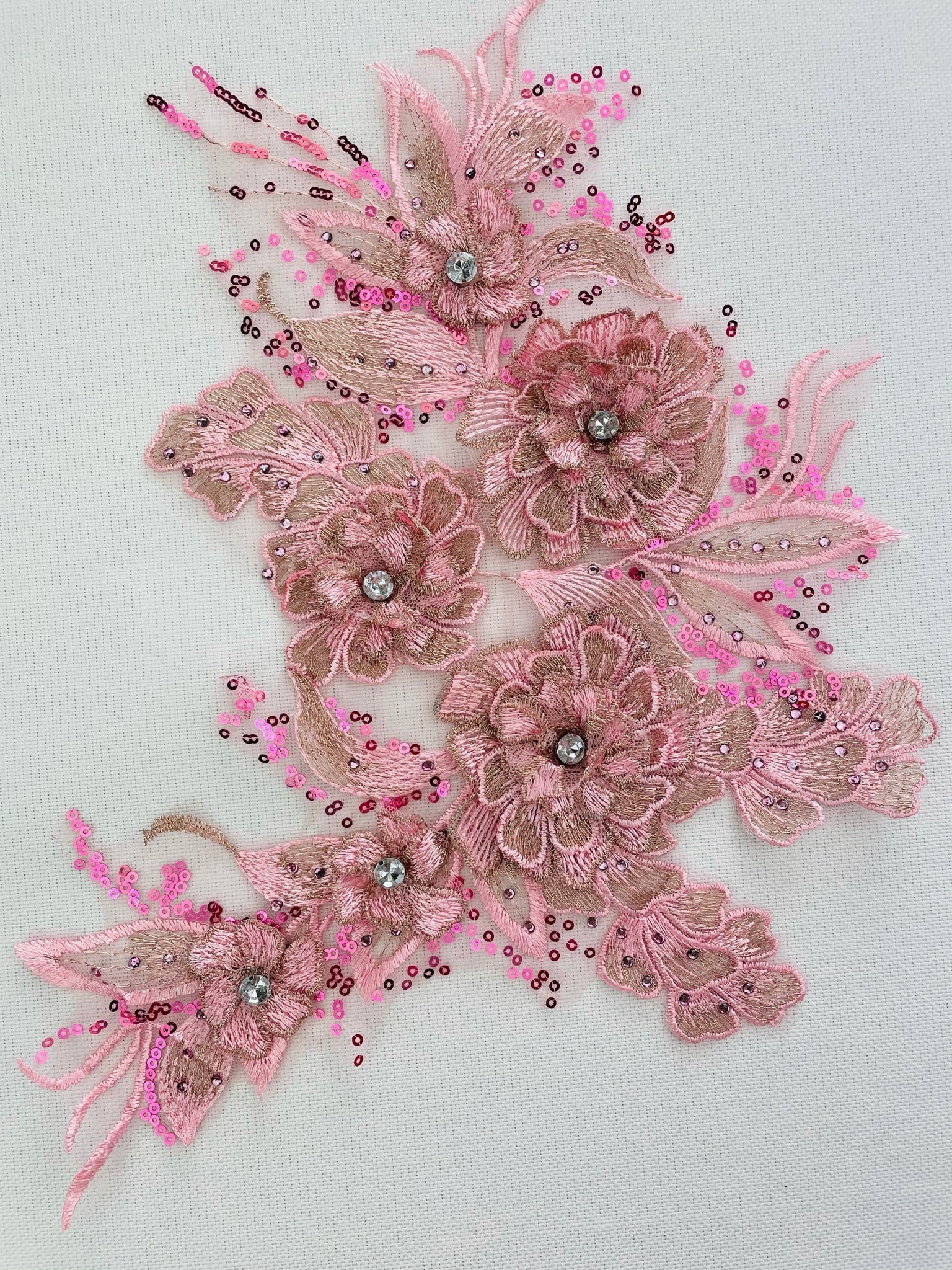 LA - 2103 - 3D Applique with Rhinestone & Sequins Pink & Beige - Aleemahs