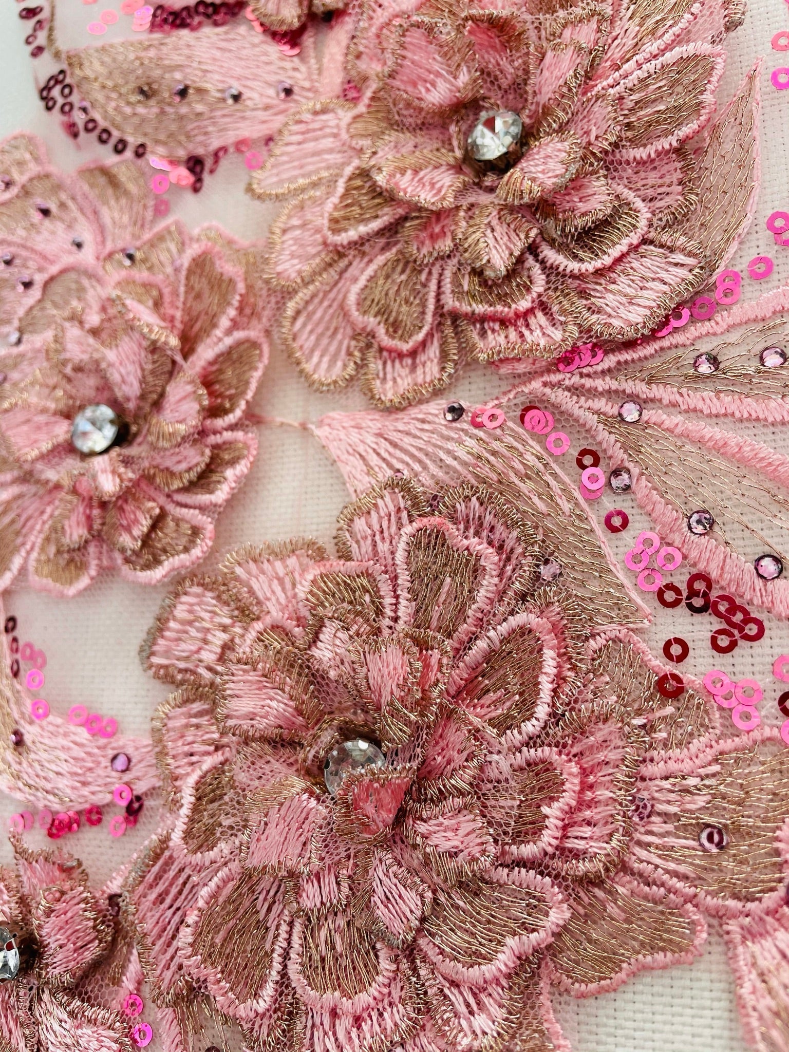 LA - 2103 - 3D Applique with Rhinestone & Sequins Pink & Beige - Aleemahs