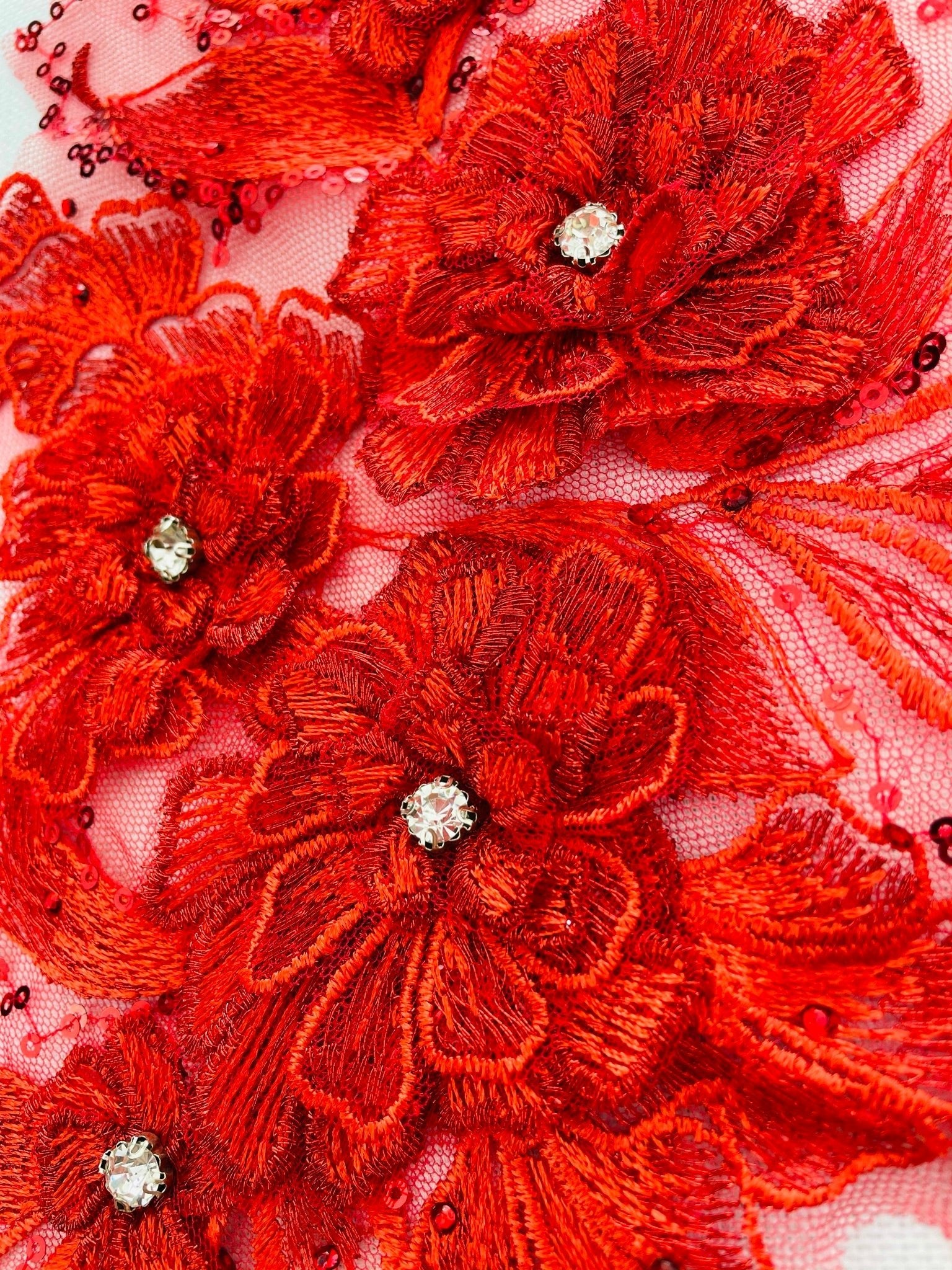 LA - 2103 - 3D Applique with Rhinestone & Sequins Red - Aleemahs