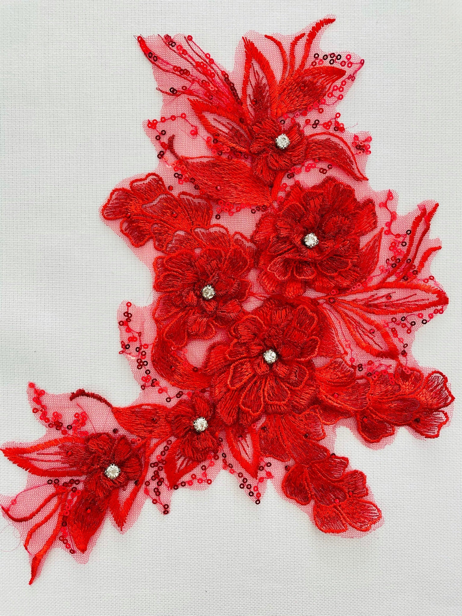 LA - 2103 - 3D Applique with Rhinestone & Sequins Red - Aleemahs