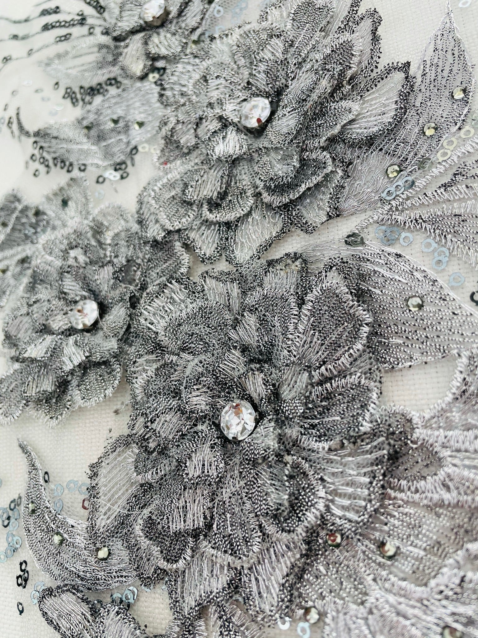 LA - 2103 - 3D Applique with Rhinestone & Sequins Silver Grey - Aleemahs