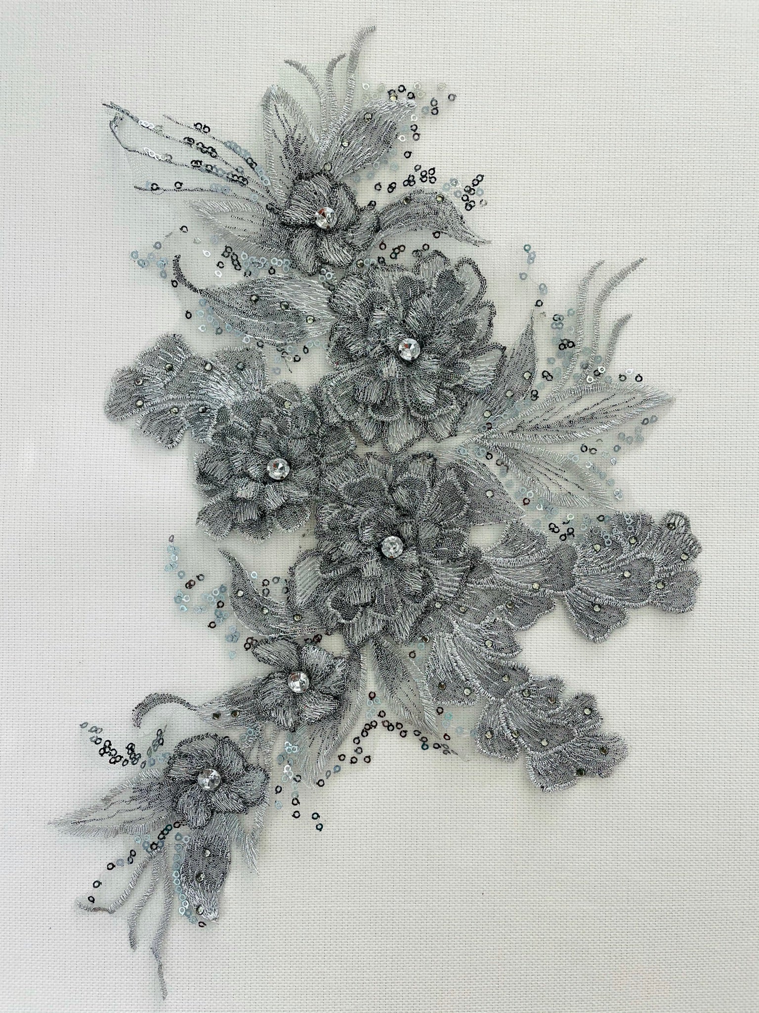 LA - 2103 - 3D Applique with Rhinestone & Sequins Silver Grey - Aleemahs