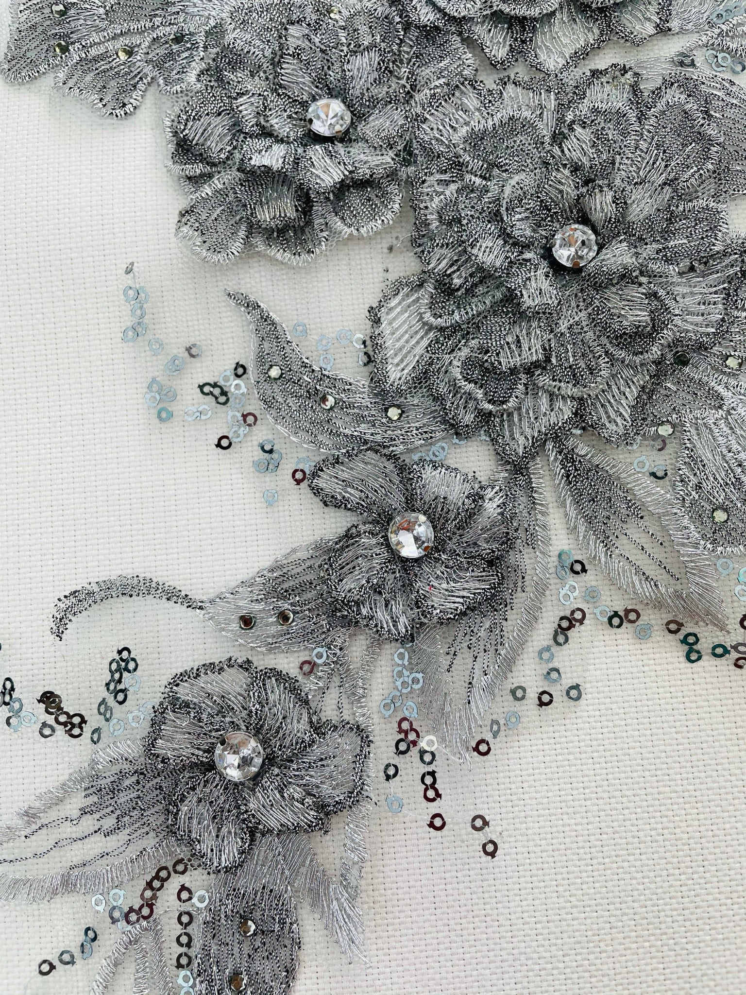 LA - 2103 - 3D Applique with Rhinestone & Sequins Silver Grey - Aleemahs