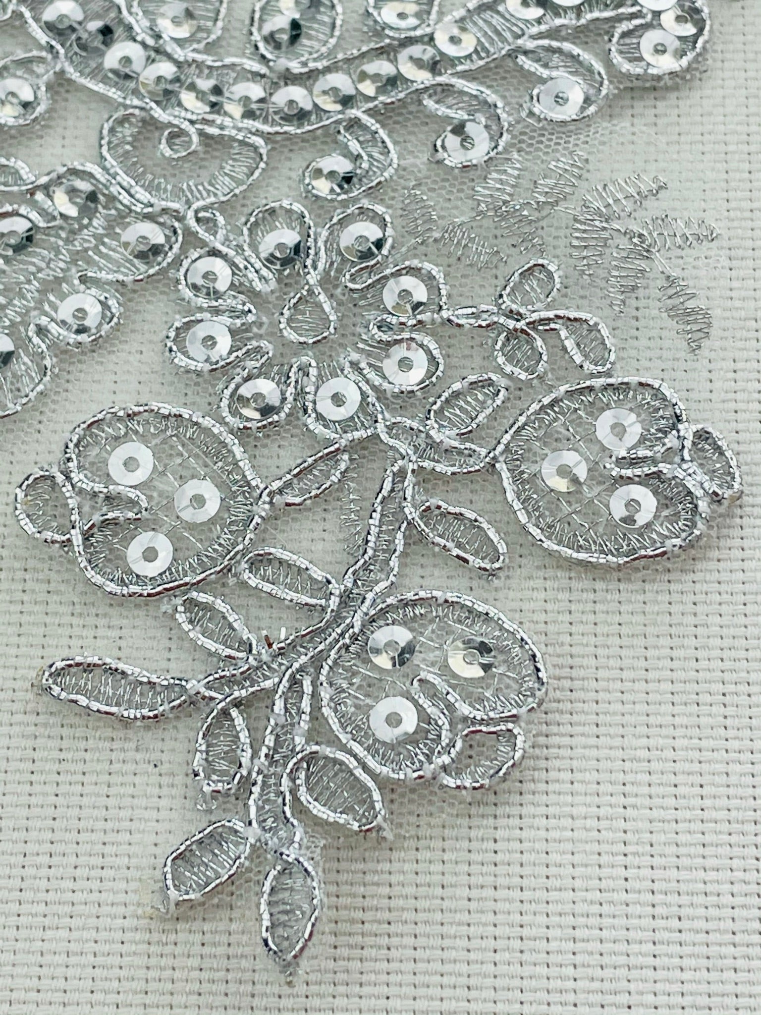 LA - 2112: Floral Applique with Sequins Silver - Aleemahs
