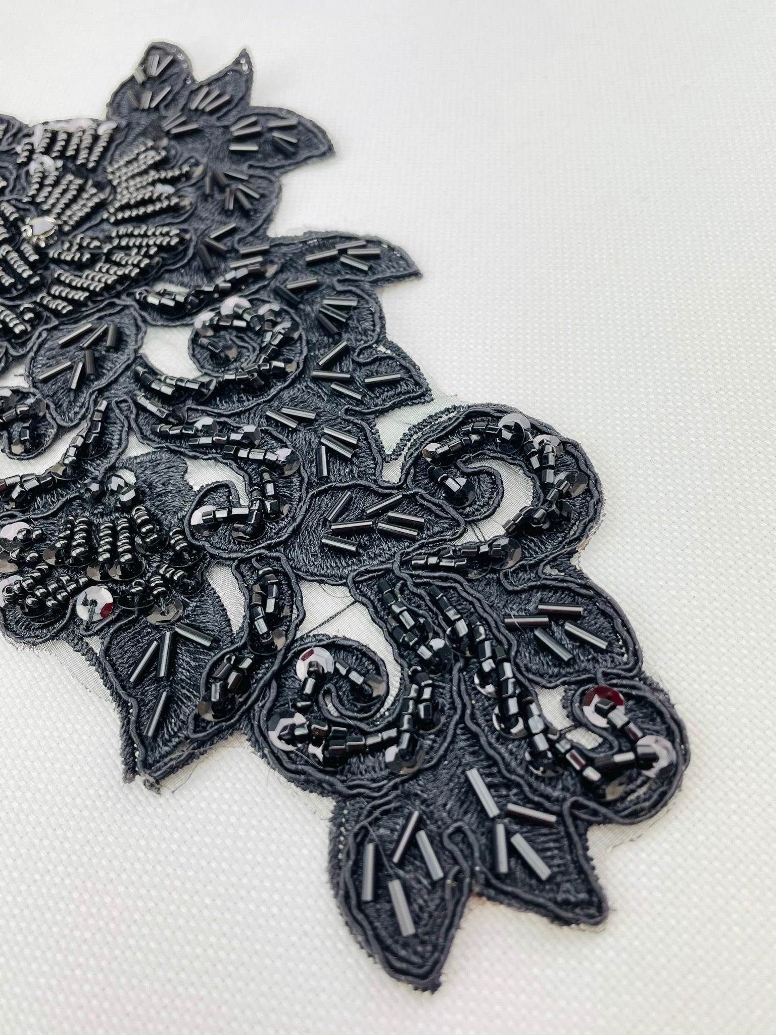 LA - 402: Lace Applique Black with Rhinestones, Sequins & Beads - Aleemahs