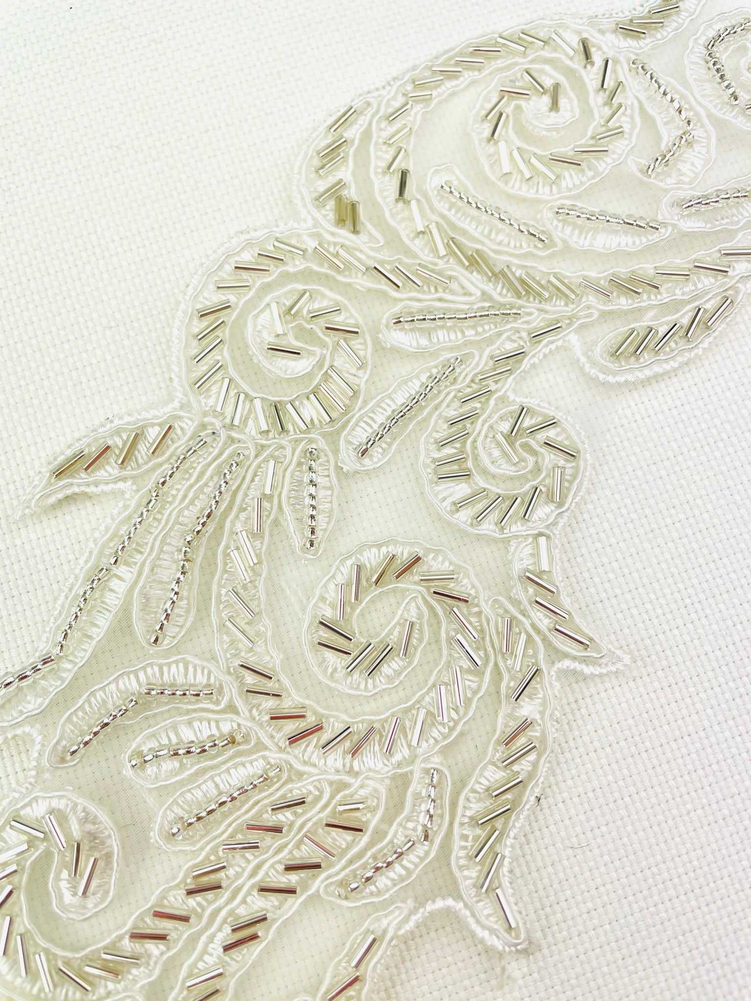 LA - 406: Lace Applique Pair Off White with Beads - Aleemahs