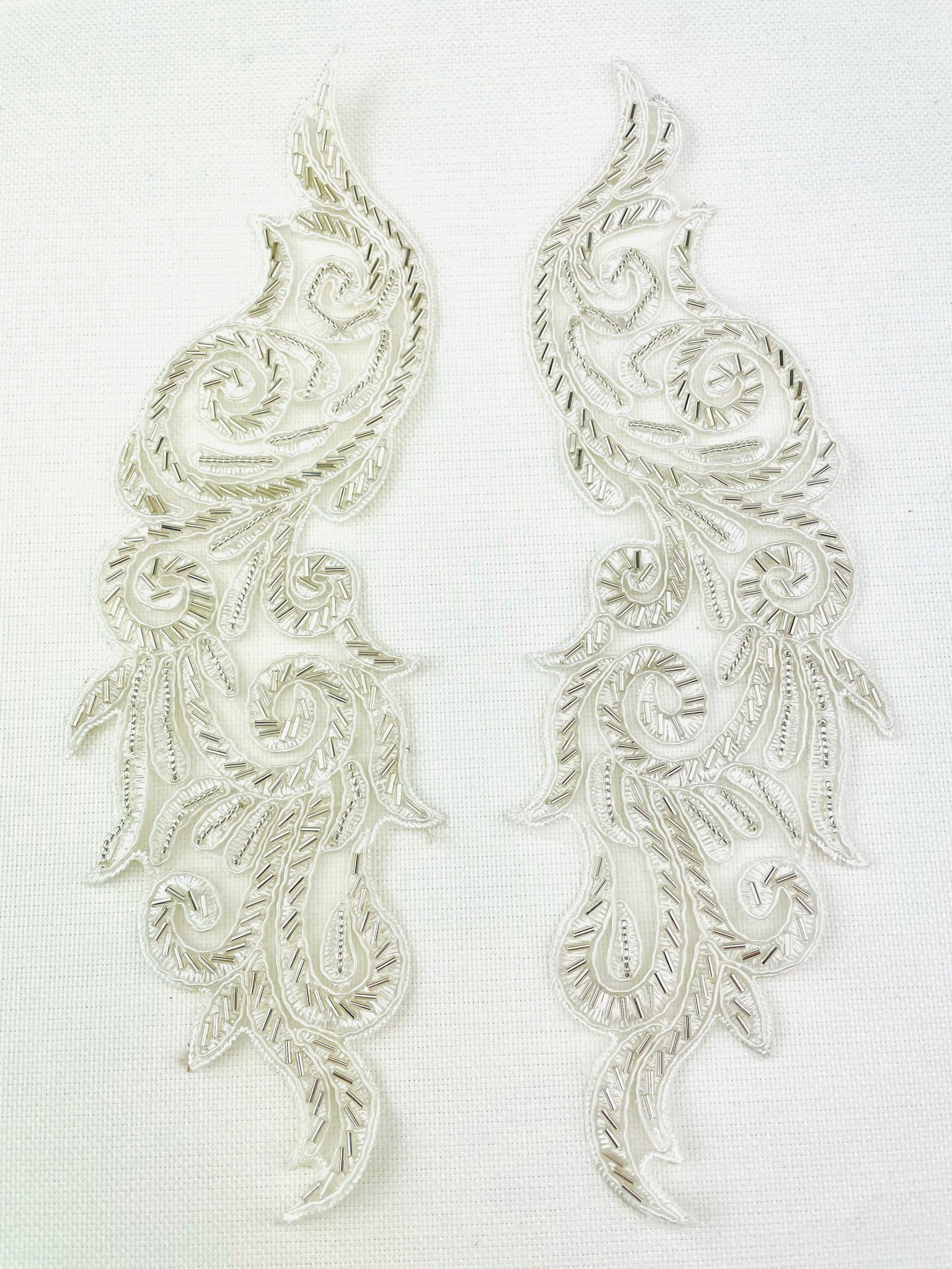 LA - 406: Lace Applique Pair Off White with Beads - Aleemahs