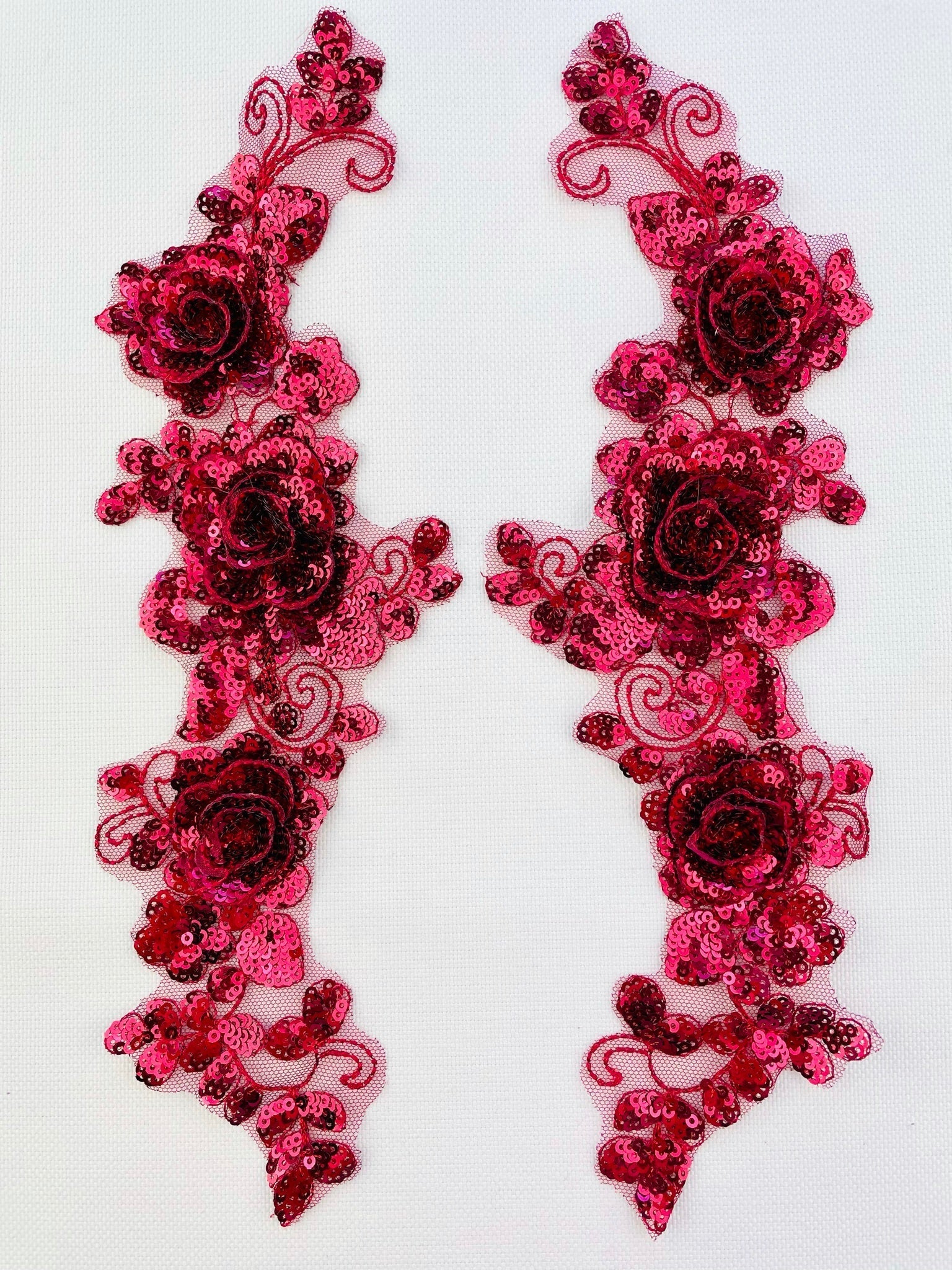 LA - 870: Lace applique Pair Dark Red - Aleemahs