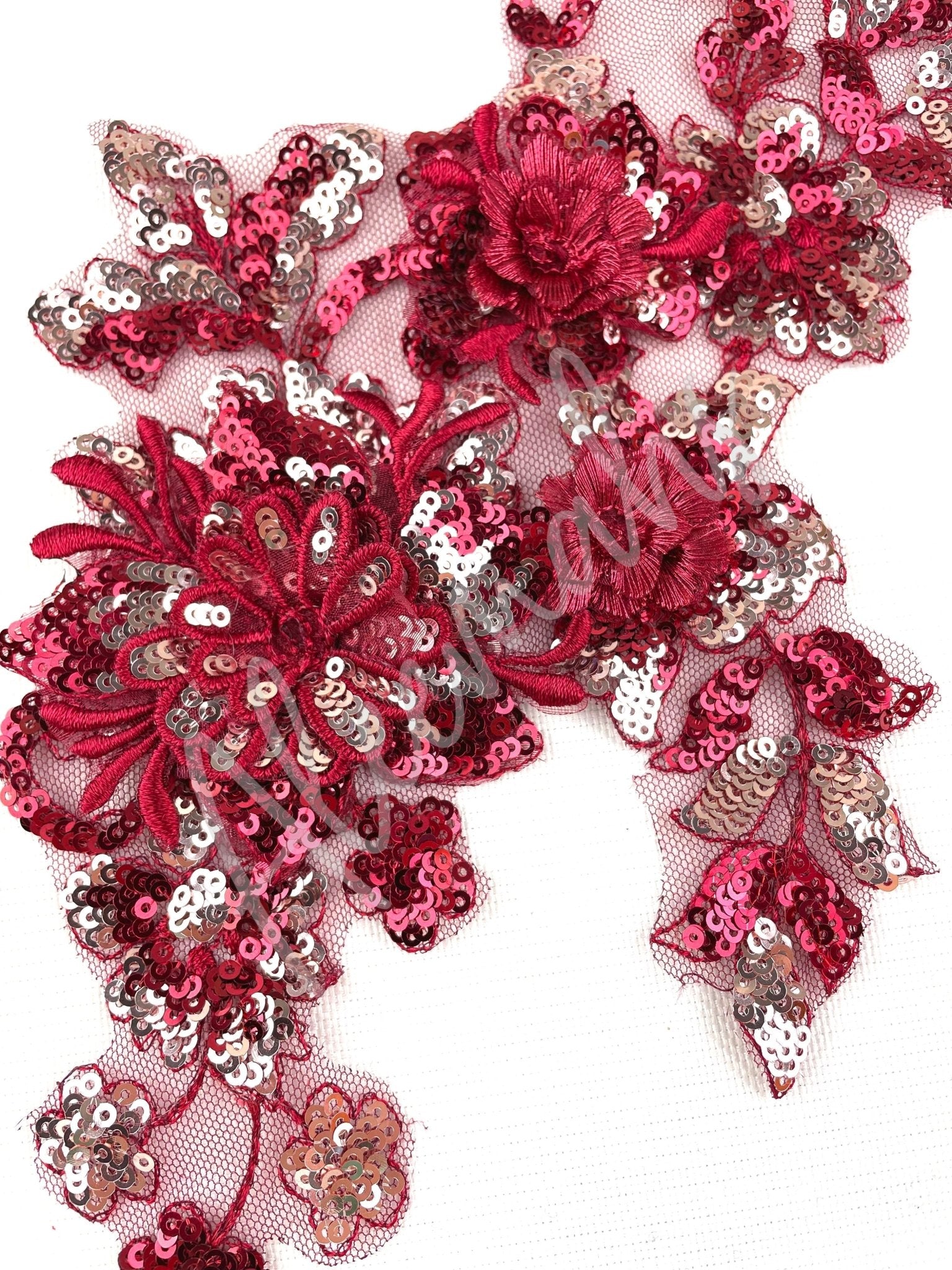 LA - 872: Lace applique Dark Red and Gold - Aleemahs