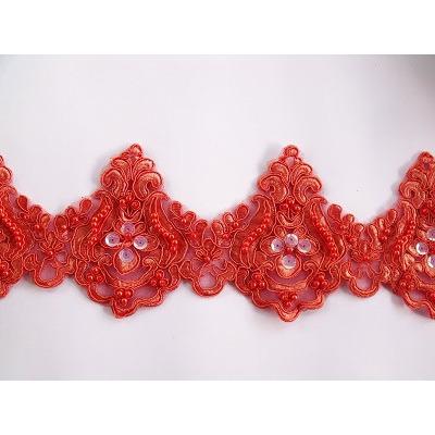 LT - 001 Deep Apricot sequin and bead lace trim. - Aleemahs