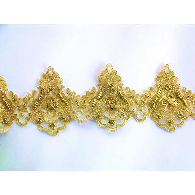 LT - 001 Metallic Gold sequin and bead lace trim. - Aleemahs