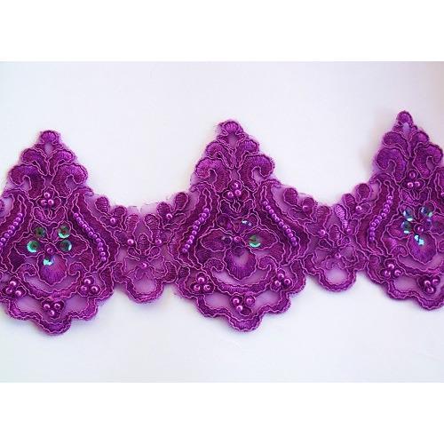 LT - 001 Purple sequin and bead lace trim. - Aleemahs