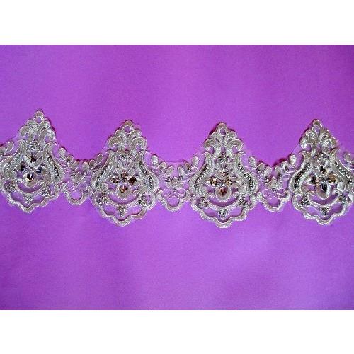 LT - 001 Silver sequin and bead lace Trim. - Aleemahs