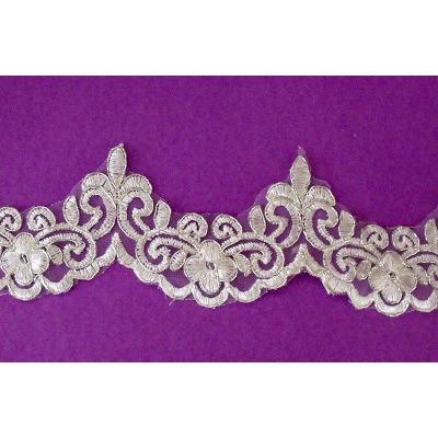 LT - 006 Ivory and metallic silver edge lace trim - Aleemahs