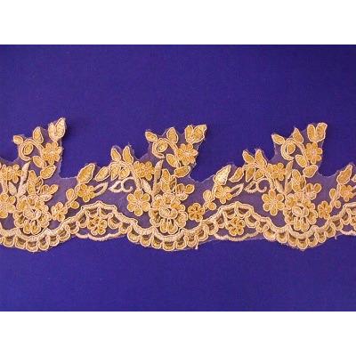 LT - 008 Apricot lace trim with sequins - Aleemahs