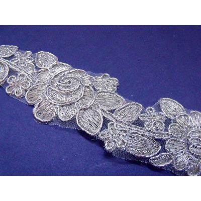 LT - 012 metallic silver floral trim - Aleemahs