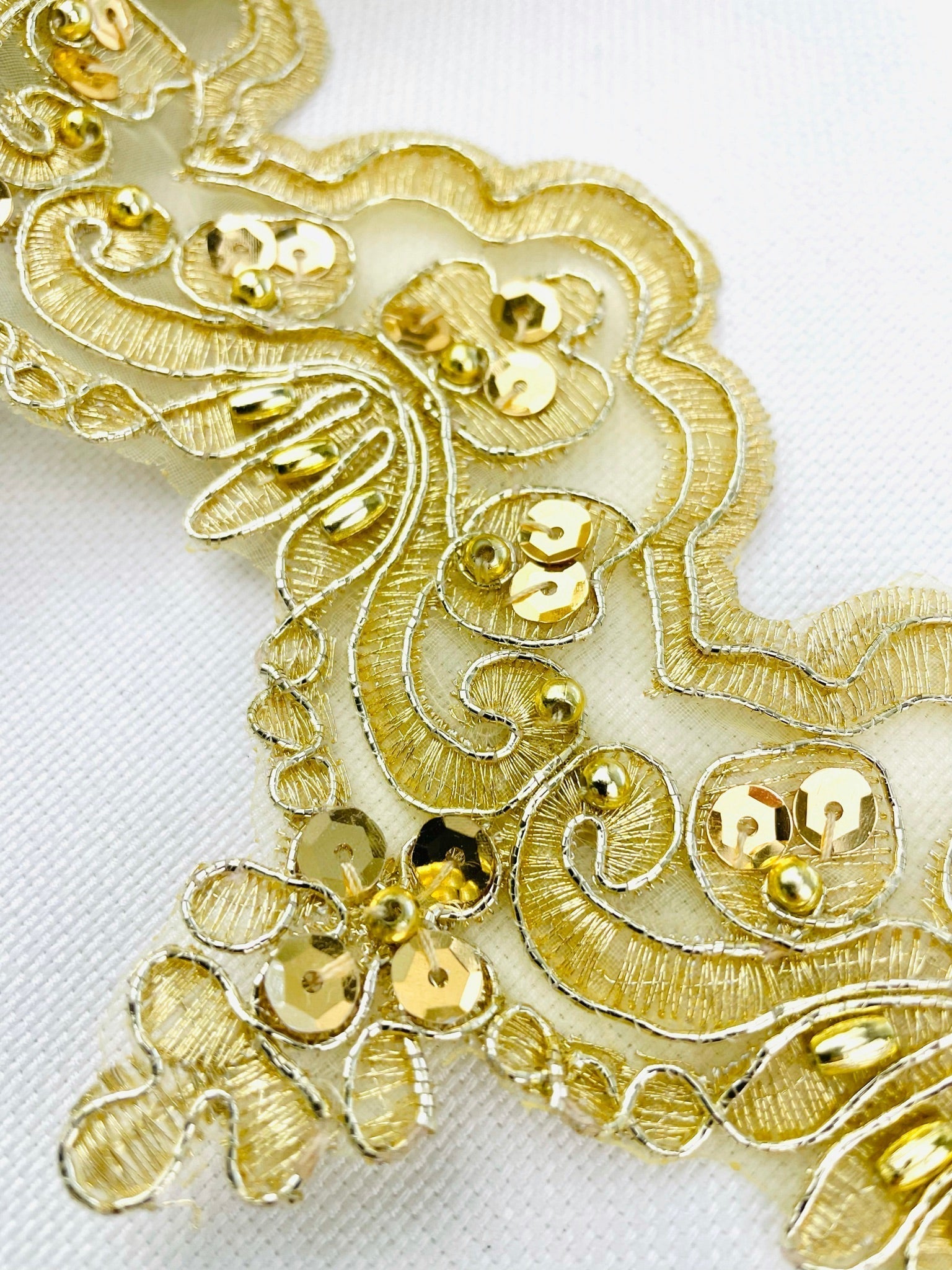 LT - 014: Sequin and bead lace trim Gold - Aleemahs