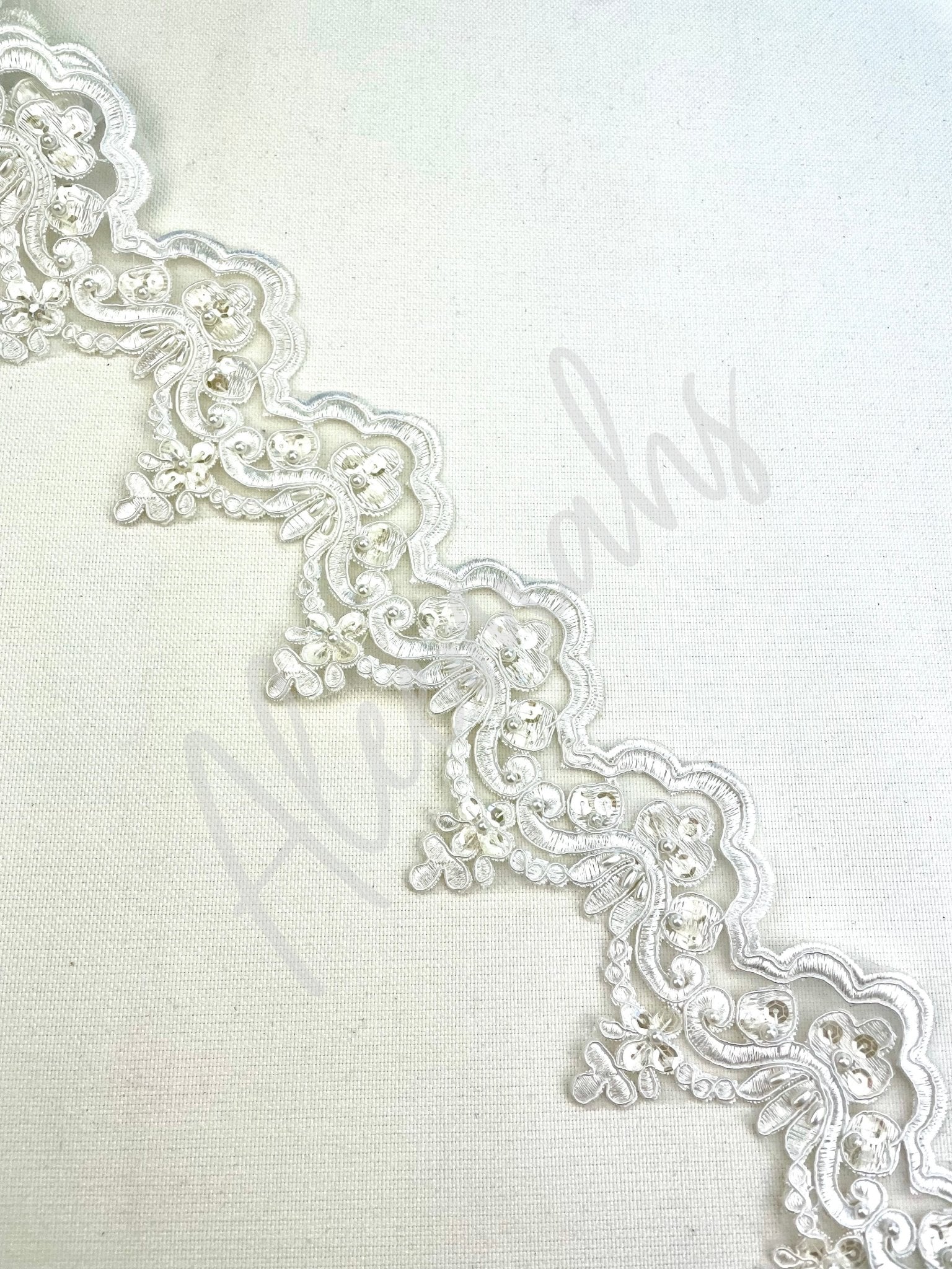 LT - 014: Sequin and bead lace trim Ivory - Aleemahs