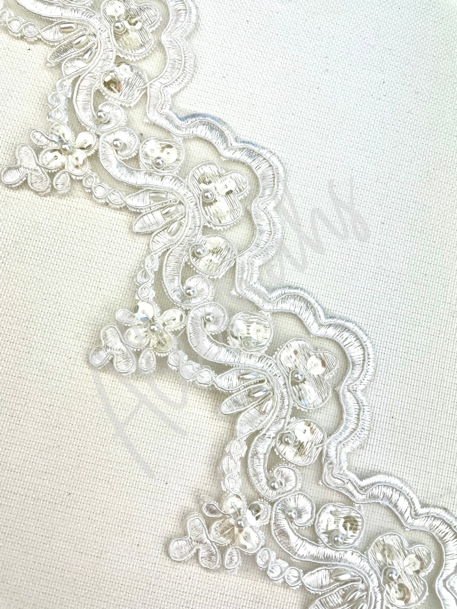LT - 014: Sequin and bead lace trim Ivory - Aleemahs