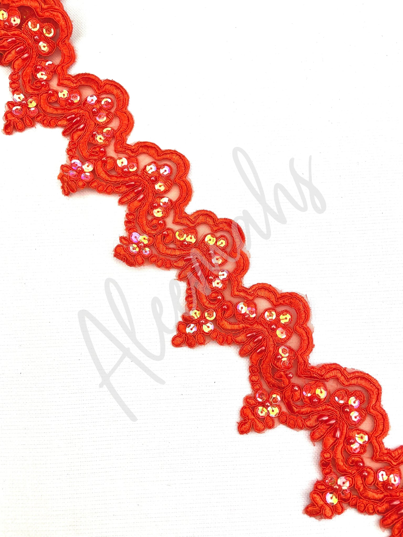 LT - 014: Sequin and bead lace trim Orange - Aleemahs