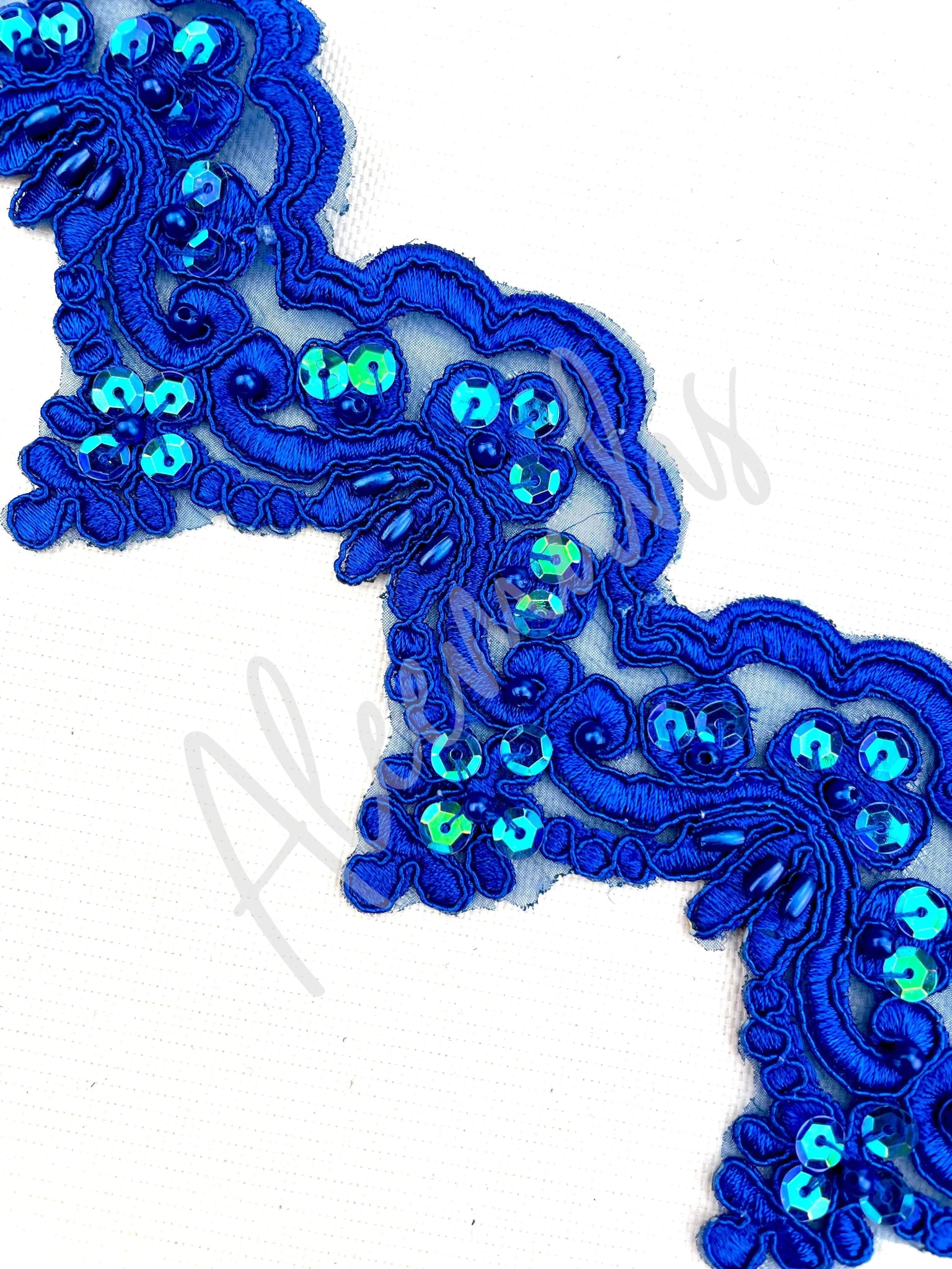 LT - 014: Sequin and bead lace trim Royal Blue - Aleemahs